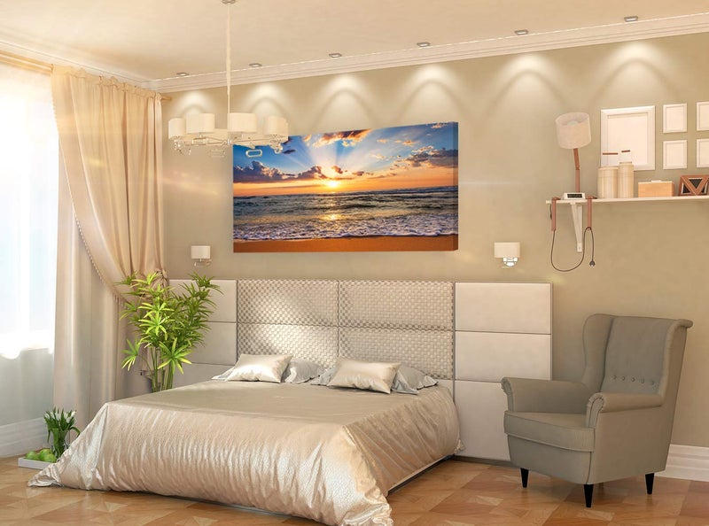 Muolunna BK1862 Wall Art Decor Large Canvas Print Picture Sunrise Ocean Beach 1 Panel Waves Scenery Painting Artwork for Office Wall Decor Home Decoration Stretched and Framed Ready to Hang XLarge - Image 2